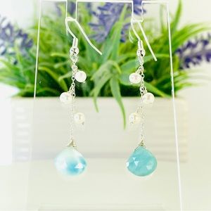 Larimar Teardrop with Freshwater Pearls Drop Dangle Earrings